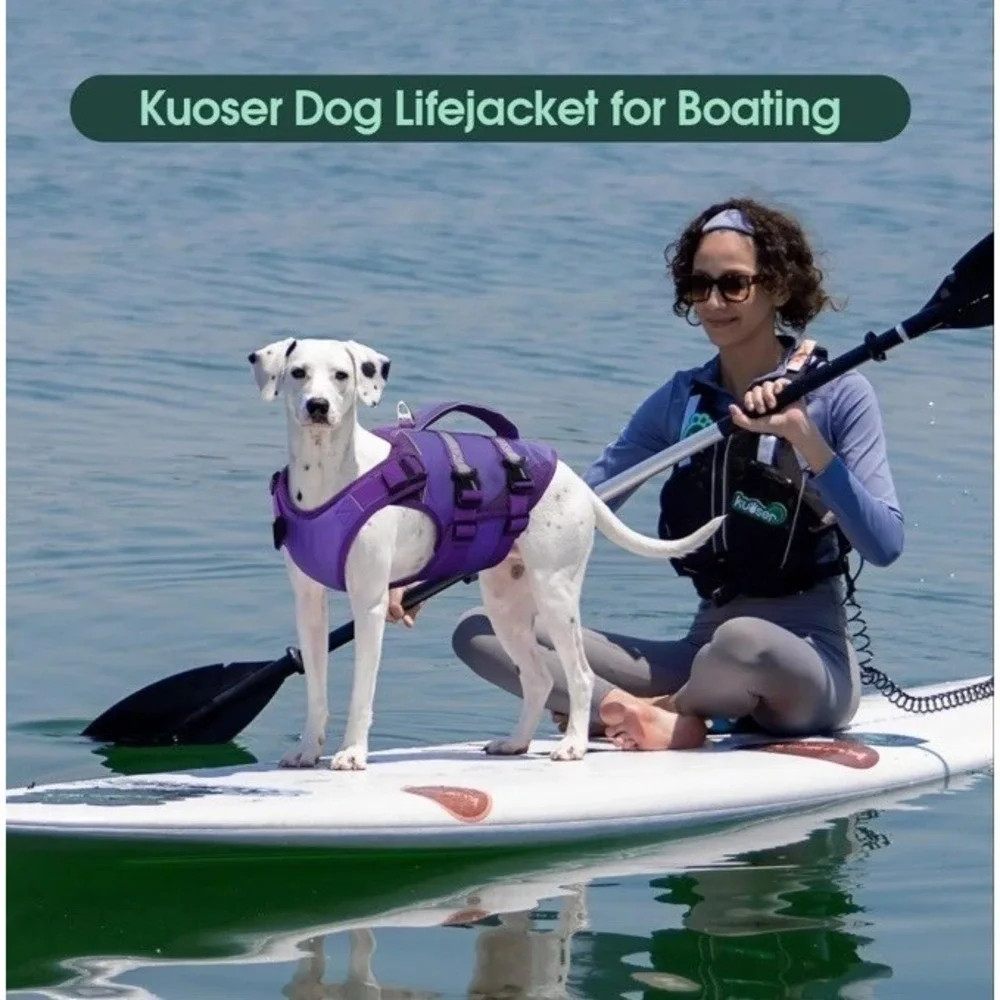 Kuoser Dog Swimming Life Jacket Reflective Stripes Adjustable Ripstop Purple 2XL